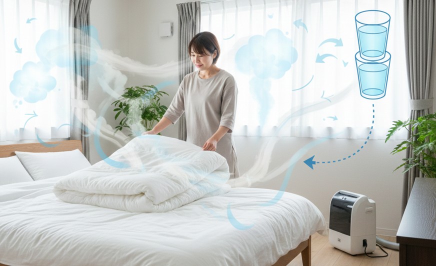 湿気は室内の空気中に移動し残留する